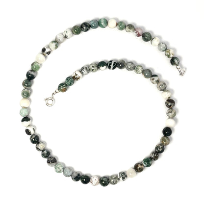 Beaded Tree Agate chokers on a white background
