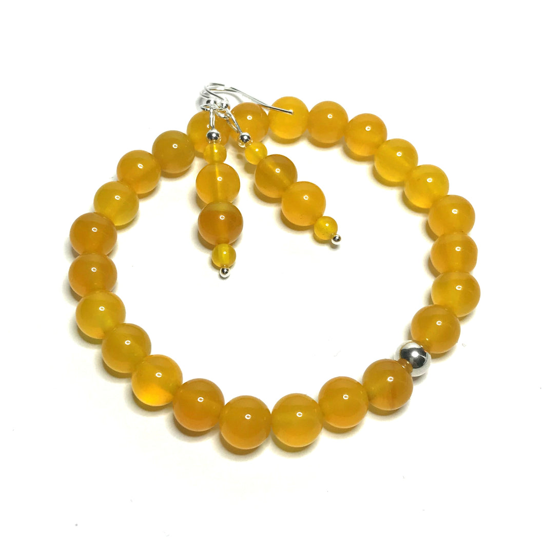 Yellow agate bracelet and matching drop earrings