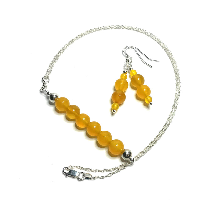 Yellow agate pendant with matching beaded earrings