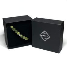 Load image into Gallery viewer, Handmade 10mm nephrite jade bracelet in a black gift box
