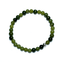 Load image into Gallery viewer, Handmade 6mm nephrite jade bracelet on white background from above
